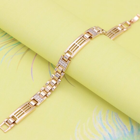 "Elegant Rose Gold Bracelet with Pave Accents and Geometric Design, XPBL0938 - Picture 5 of 12